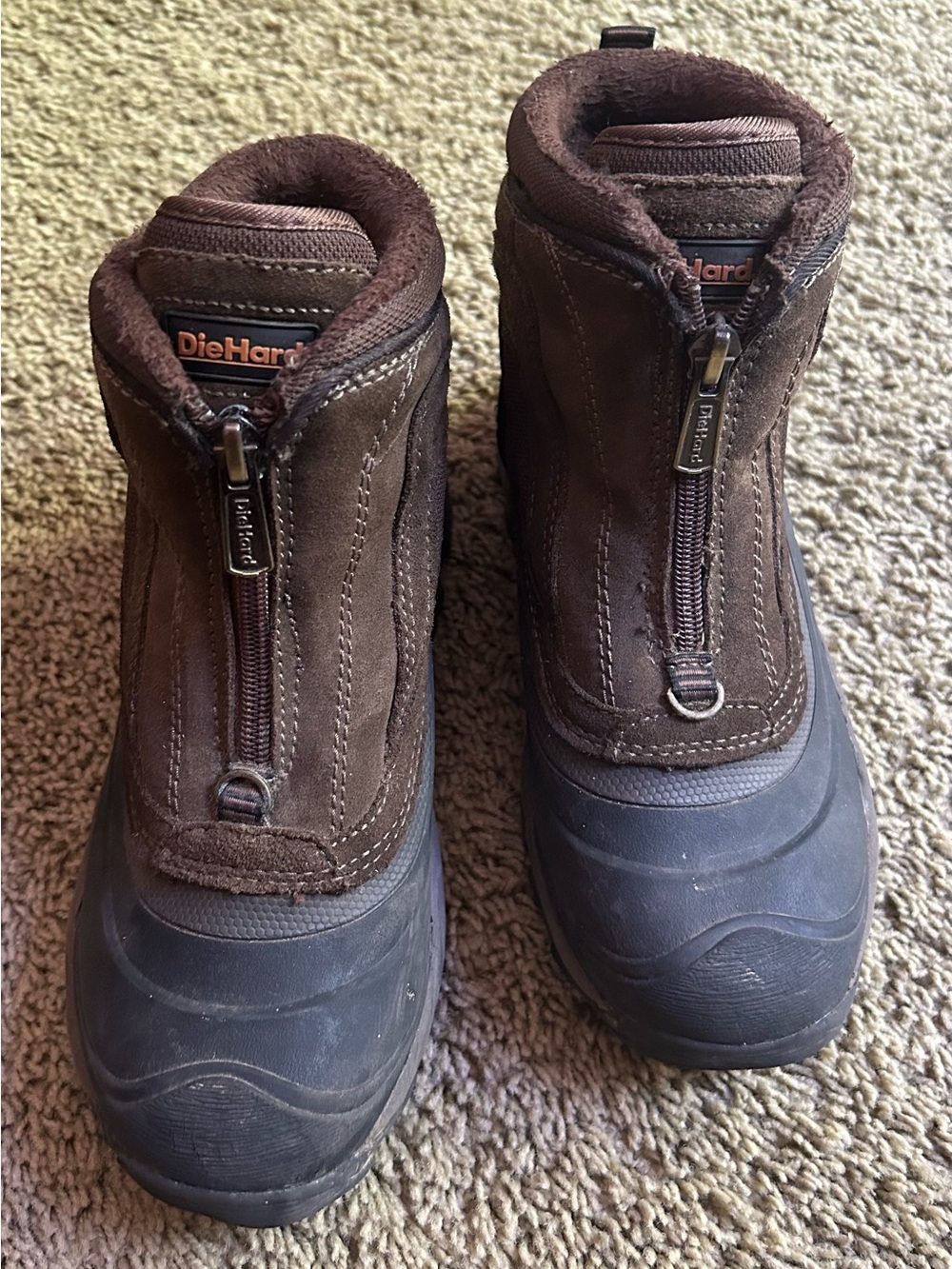 DieHard Kids Brown Waterproof Zip-Front Snow Boots